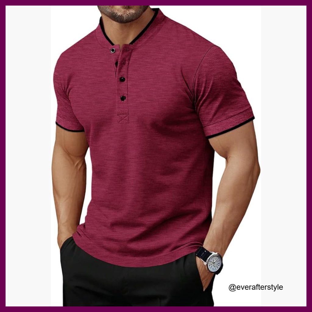 Polyester Blend Henley Short Sleeve T-Shirt Regular Fit